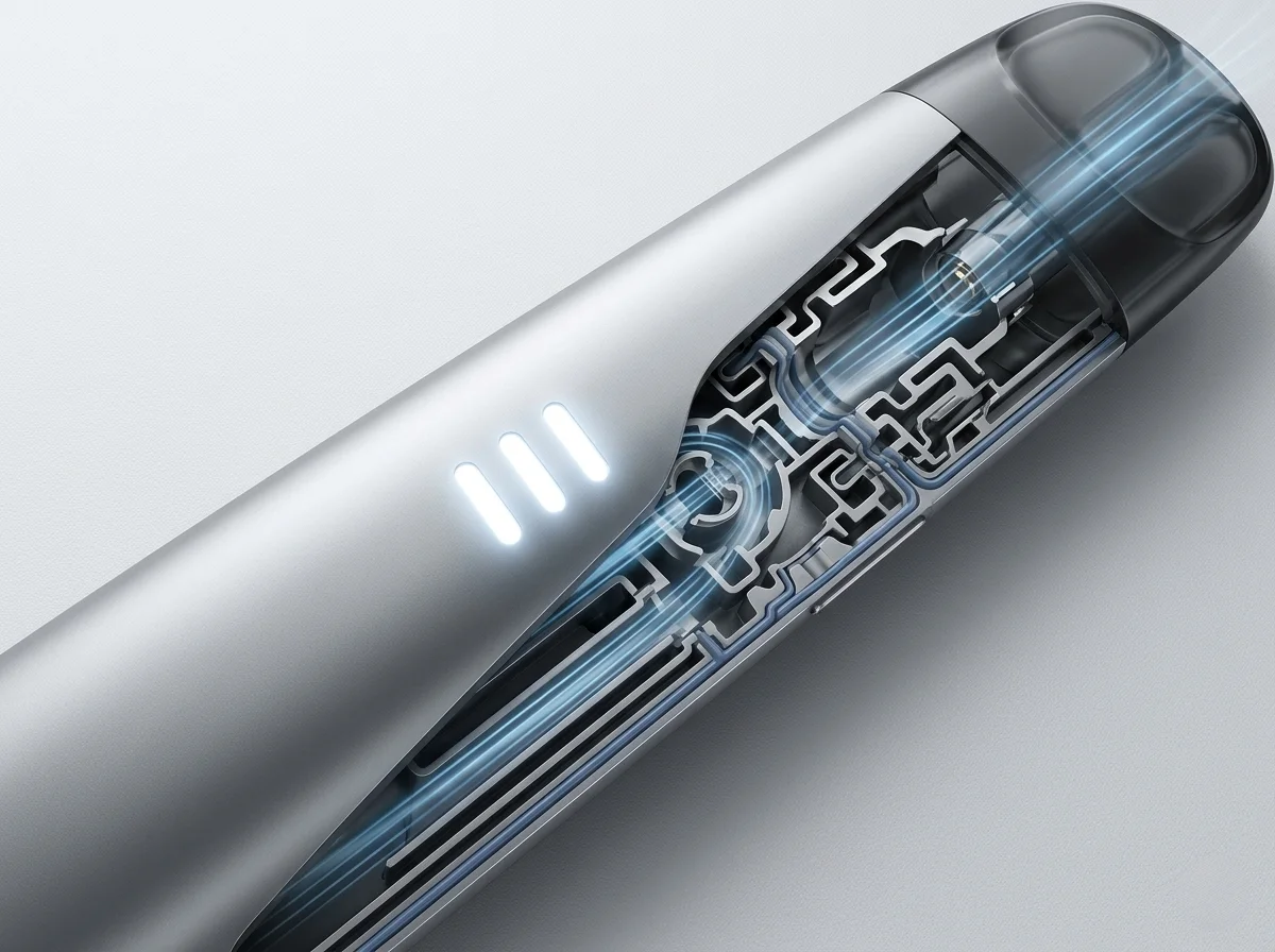 RELX悅刻5代幻影主機潮汐指示燈與霧化接口結構圖